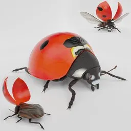"Fully rigged ladybug 3D model for Blender 3D software. Articulated wings, collar, and head allow for realistic posing and animation. Ideal for studying beetles or creating captivating visuals."