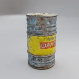 Detailed 3D Blender model of a weathered, rusty barrel with realistic textures and materials.