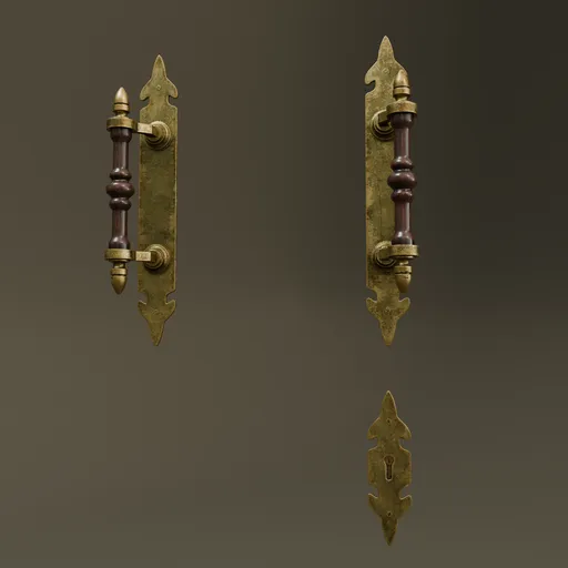 Detailed brass door handle 3D model with lock and 2K textures, designed for Blender rendering.