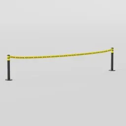 Realistic 3D model of yellow and black police tape barrier, compatible with Blender software for crime scene depiction.