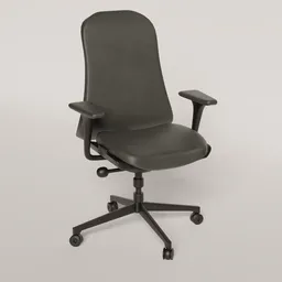"Black Office Chair for Blender 3D: A sleek black office chair with a solidworks design and a black base. This featured 3D model is perfect for creating realistic environments with its quixel mixer textures and relaxed posture. Find it on our store website for all your professional rendering needs."