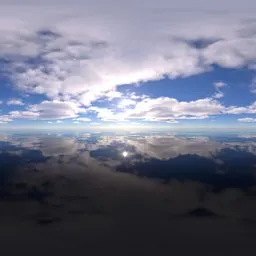White clouds, blue sky, sun, water