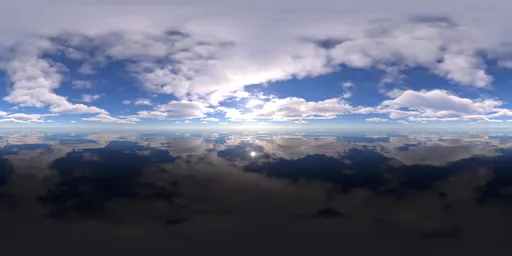 White clouds, blue sky, sun, water