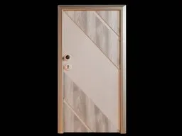 High-quality 3D wooden door model with detailed textures for Blender rendering, isolated on black.
