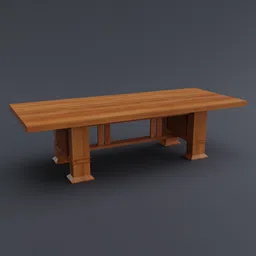 High-quality 3D model of wooden rectangular table with detailed legs, rendered in Blender, ideal for interior design visualization.