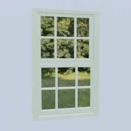 Detailed 3D model of a vertical sliding sash window for architecture and interior design, compatible with Blender.