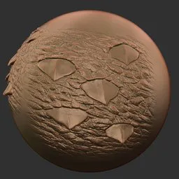 3D sculpting brush creating detailed reptilian skin texture for digital models in Blender.