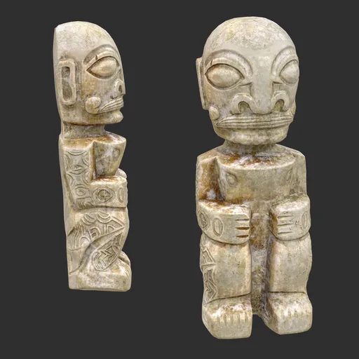 Tiki God Tattooed Monk Statue Marble