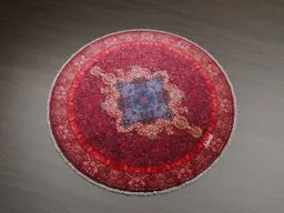 Detailed circular red rug 3D model with intricate pattern, optimized for Blender rendering.