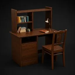 Wooden Study Desk with Bookshelf