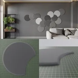 Detailed 3D foam acoustic panel in moon shape with customizable colors and angles for Blender renderings.