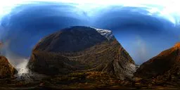 Stylized mountain HDR image with dramatic lighting for 3D scene illumination.