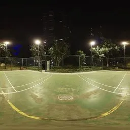 Nighttime basketball court