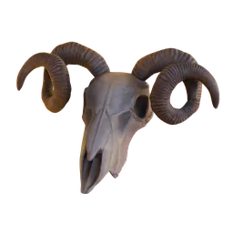 "Low poly stylised goat skull 3D model for Blender, ideal for medieval interior design in RPG games. With demonic and horror-themed details inspired by Morris Kestelman's work in Skyrim and featuring ray tracing and surface scattering effects."