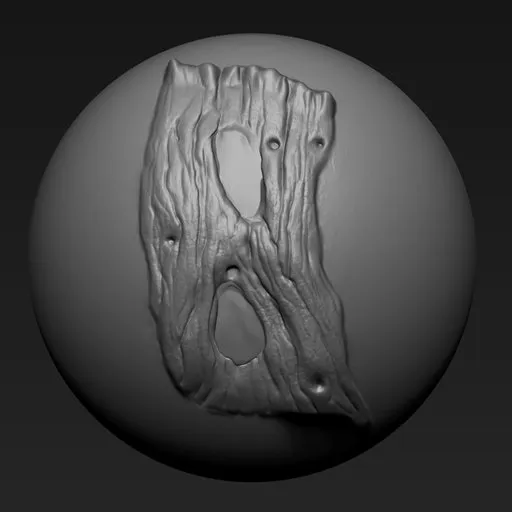 Detailed tree bark sculpting brush for creating realistic wood textures in 3D models, compatible with Blender.