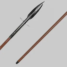 Detailed 3D model of a historical spear with metal head, designed for Blender rendering and animation projects.