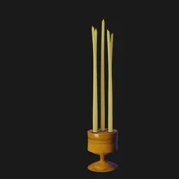 "Stylized 3D model of a polished maple wooden candle holder with three candles, suitable for churches or interior decor. Created in Blender 3D software with a light source on the left and rendered using fleurfurr. Perfect for your next Blender 3D project."