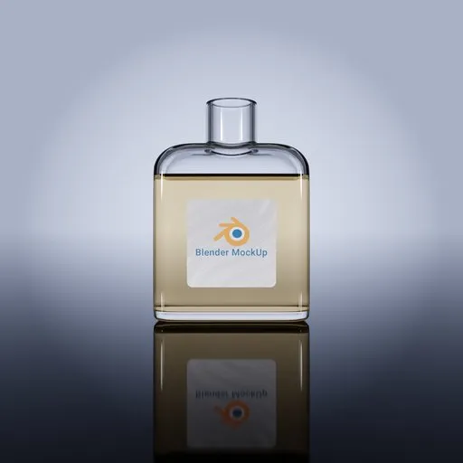 3D-rendered glass bottle on gradient background with reflection, ideal for product modeling in Blender.
