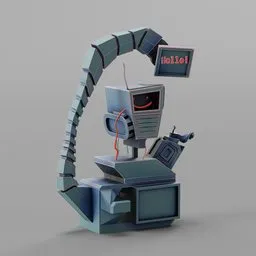 "Cartoonish Happy Robot 3D Model for Blender 3D – Featured on Dribbble, with VHS artefacts, connected to heart machines, and inspired by Carl Eugen Keel. Designed by John Steell, this robot greets you warmly and is perfect for YouTube thumbnails and other creative projects."