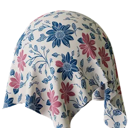 4K PBR floral textile digital render for Blender 3D artists, featuring intricate blue and pink patterns.