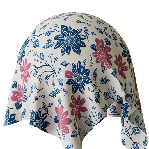 4K PBR floral textile digital render for Blender 3D artists, featuring intricate blue and pink patterns.