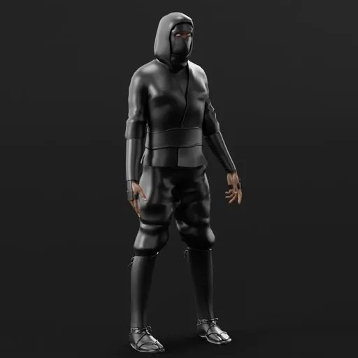 Detailed 3D character model in ninja attire with afro hairstyle, suitable for Blender rendering and animation.
