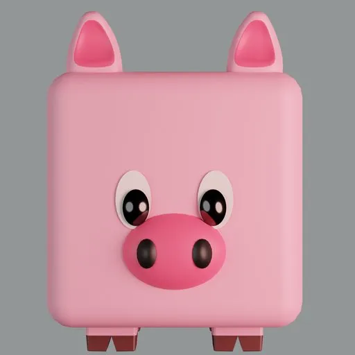 Stylized low poly pig 3D model with a cubic design, suitable for mobile and Blender use.