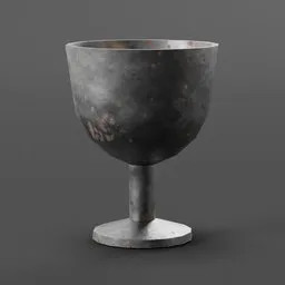 "3D model of a Pewter cup for Blender 3D, ideal for decorating medieval scenes in the restaurant and bar category. This realistic model features rust and corrosion, adding a touch of authenticity to any scene. Perfect for Game of Thrones inspired projects or for creating unique tabletop settings."