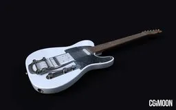 Highly detailed white electric guitar 3D model with strings and pickups, designed for Blender rendering.