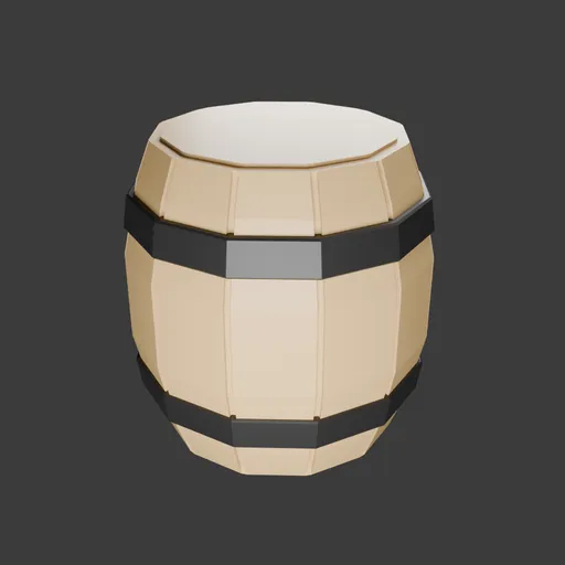 Detailed Blender 3D low poly model of a wooden barrel, ideal for game assets and industrial scenes.