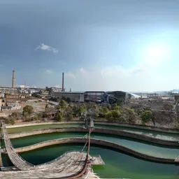 Abandoned factory roof sunshine clouds