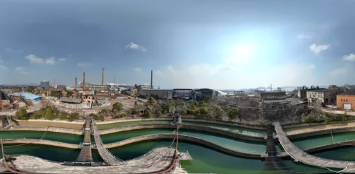 Abandoned factory roof sunshine clouds