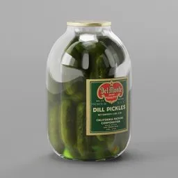 "3D model of a jar of delicious pickles, created with Blender 3D software. The label on the jar adds a touch of realism to this stunning render. Perfect for food or kitchen themed 3D projects."