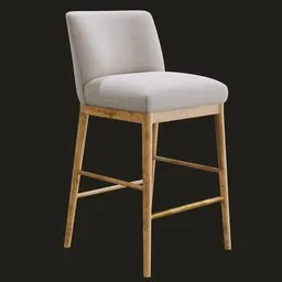 High-quality Blender 3D model of a neutral-toned counter stool with curved back and brass plate.