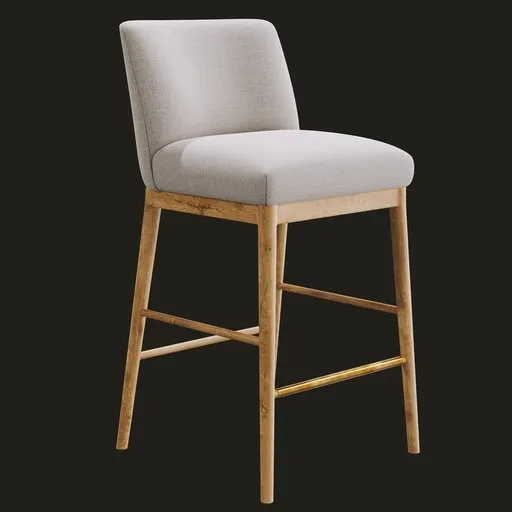High-quality Blender 3D model of a neutral-toned counter stool with curved back and brass plate.