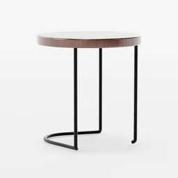 3D model of a modern round table with wooden top and minimalist metal legs, suitable for Blender rendering.