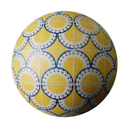 Hand-painted yellow and blue ceramic tile texture for Blender 3D with PBR shader configuration.