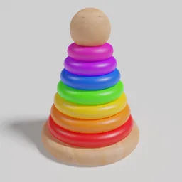 Colorful Blender 3D model of a child's stacking ring toy with gradient colors.