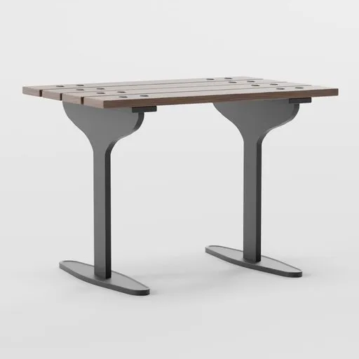 High-resolution 3D model bench with wooden slats and sturdy metal supports rendered in Blender.