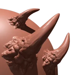 Sculpting brush for Blender 3D creating detailed horn and claw shapes on digital models.