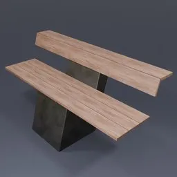 Realistic wooden and metal park bench 3D model, compatible with Blender, for outdoor architectural visualization.