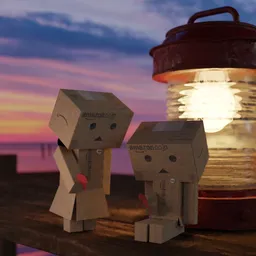 Cardboard couple on the pier