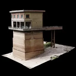 Detailed 3D model of a riverside building with high-resolution textures, compatible with Blender.