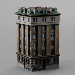 Detailed low-poly 3D model building suitable for Blender game asset with textures.