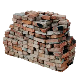Detailed textured 3D model of a weathered brick pile, ideal for Blender 3D street scenes.