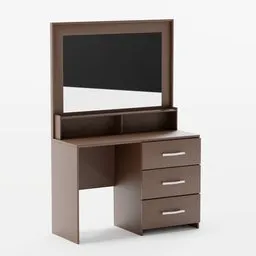 "Living room dressing table with mirror and drawer. Elegant design featuring asymmetrical lines and simplified forms. 3D model for Blender 3D software."