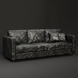 High-poly 3D damaged sofa model with realistic textures, suitable for Blender rendering and animation.