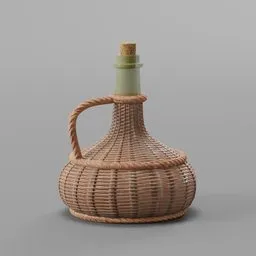 "Medieval market wicker bottles for Blender 3D: intricately modeled with a green top and handle, this replica inspired by Rezső Bálint is perfect for adding medieval charm to your scenes. Rendered by Mirabel Madrigal, this highly detailed 3D model captures the essence of historic container-industrial design."