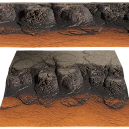 Detailed 3D mountain terrain model with textured volcanic cliffs suitable for rendering in Blender.