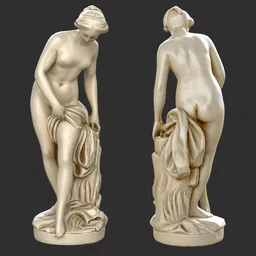 Antique Bathing Goddess Statue Ivory
